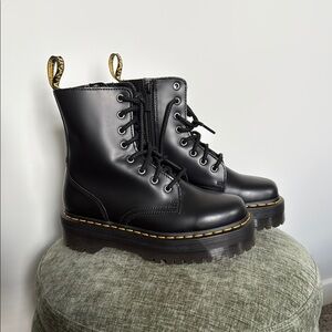 Dr. Martens Black Combat Boots with Yellow Stitching